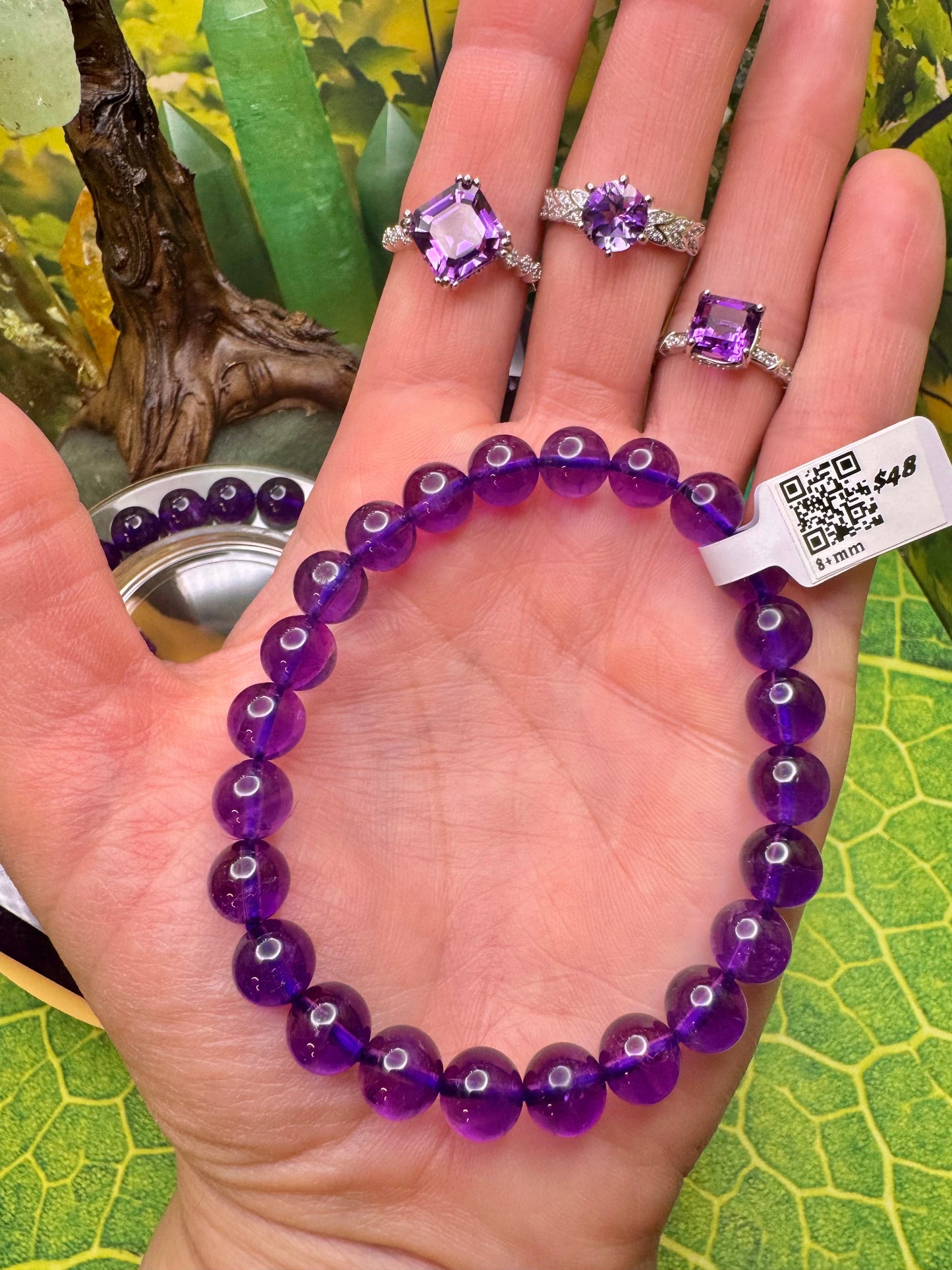 HQ* Amethyst Round Bead Bracelet 8+mm