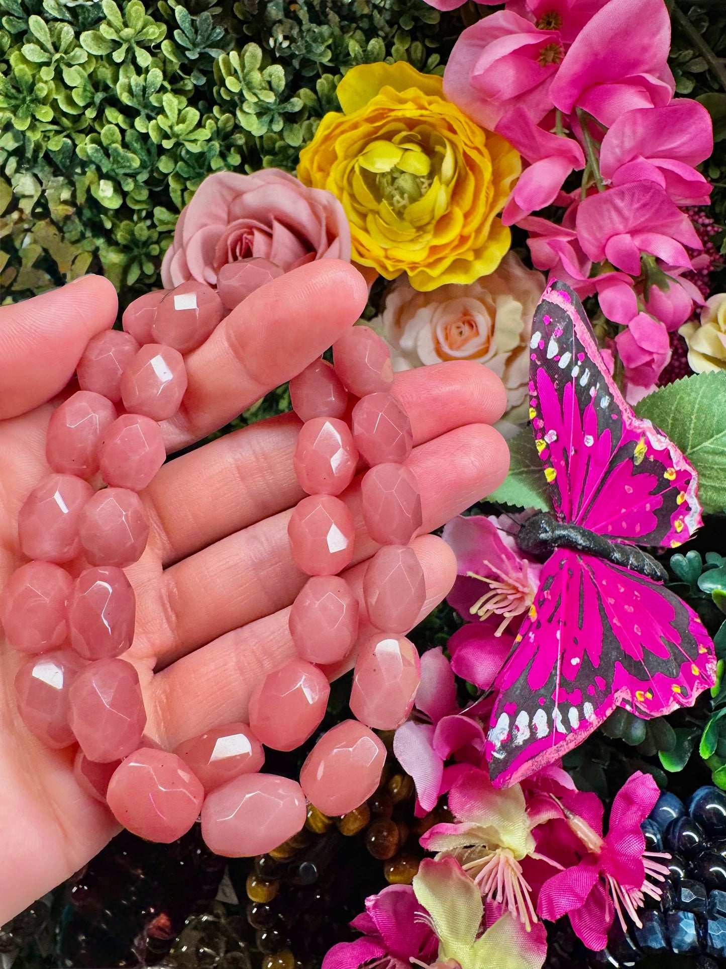 Guava Quartz Faceted Bean Bracelet (9-10+mm)