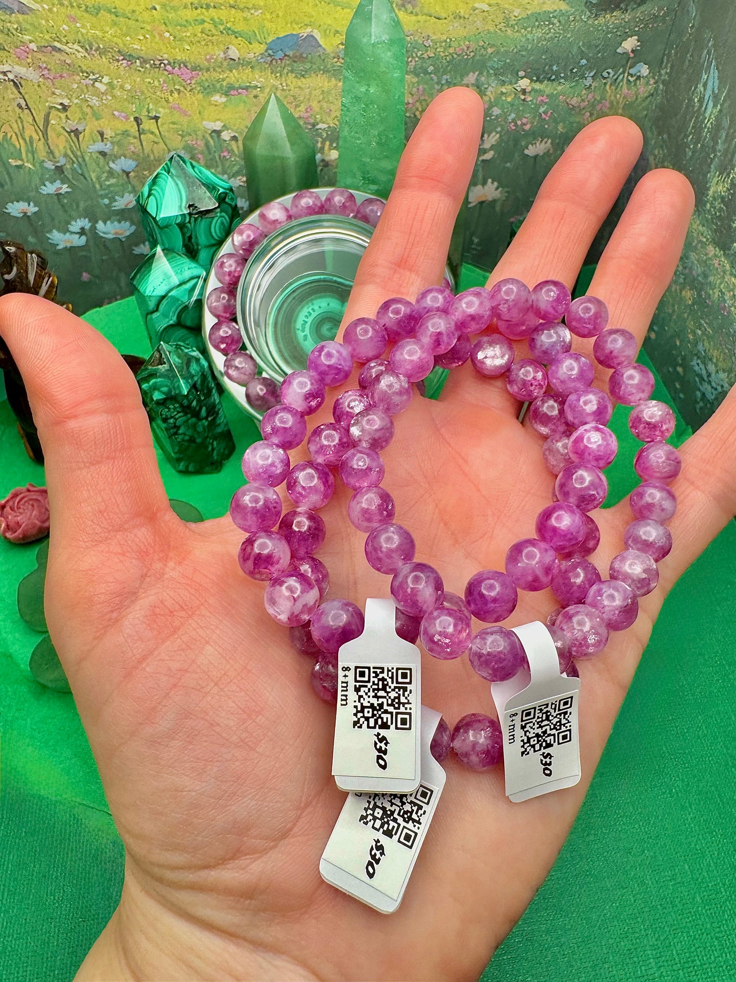Purple (Mica) Gel Lepidolite Round Bead Bracelet (8+mm)