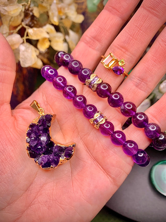 Amethyst Bracelet w/Golden & Jeweled Spacer for Julie