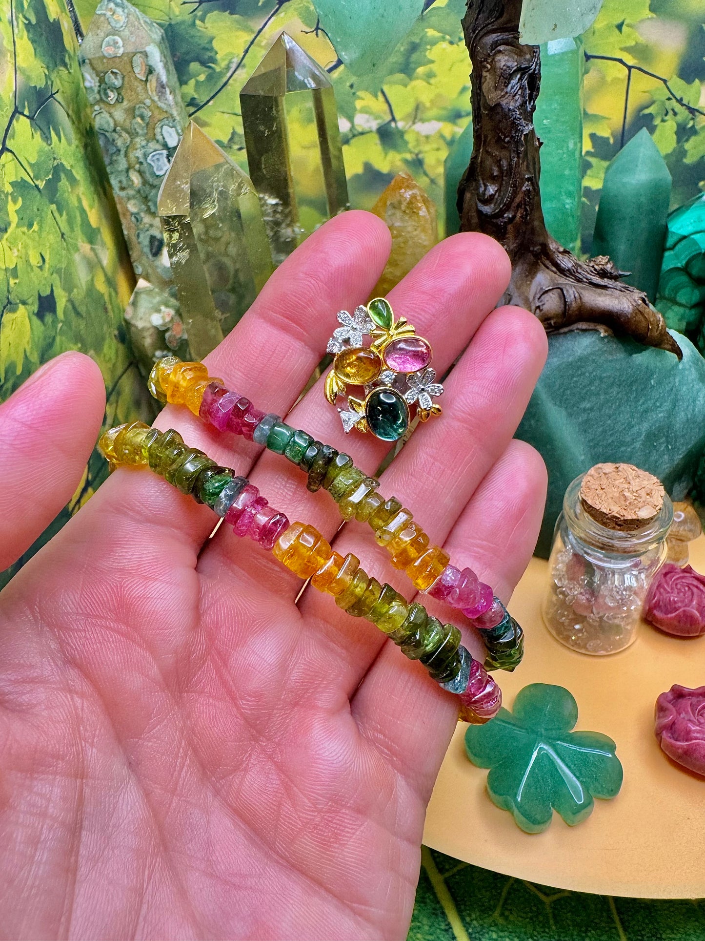 Multi-Colored Tourmaline Freeform Rondel Bracelet (6.5-7.5mm)