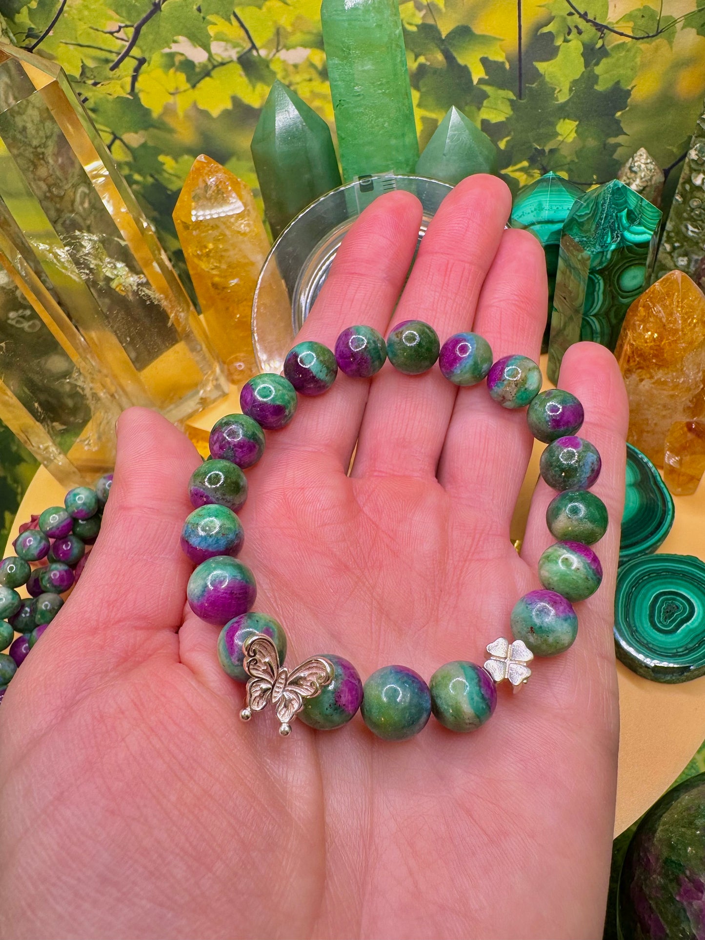 Ruby Fuchsite 10mm Custom Bracelet with 925 Butterfly 🦋 Charm