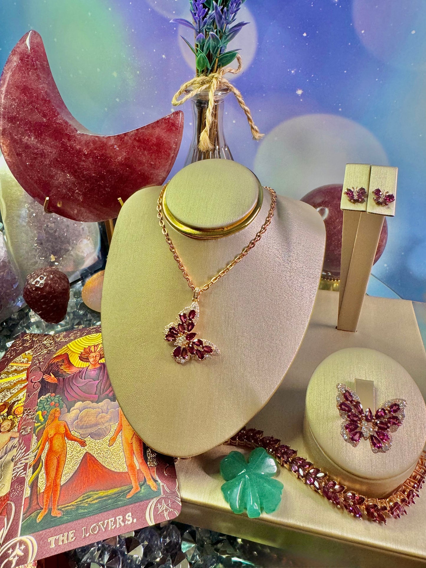 Rhodolite (Purple) Garnet Butterfly Pendant in Rose Gold over .925 Silver