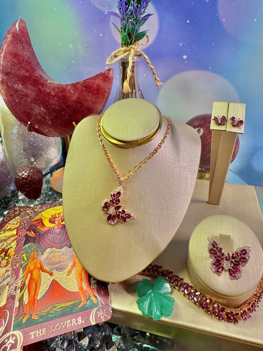 Purple Garnet Butterfly Pendant in Rose Gold over .925 Silver
