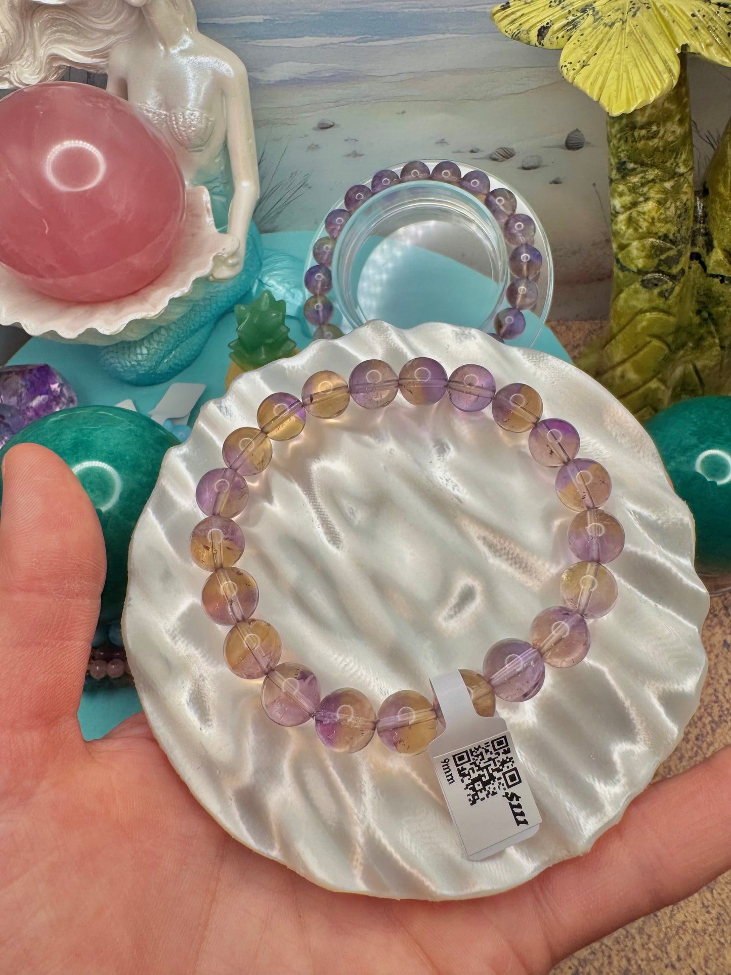 Ametrine Round Bead Bracelet (9+mm)