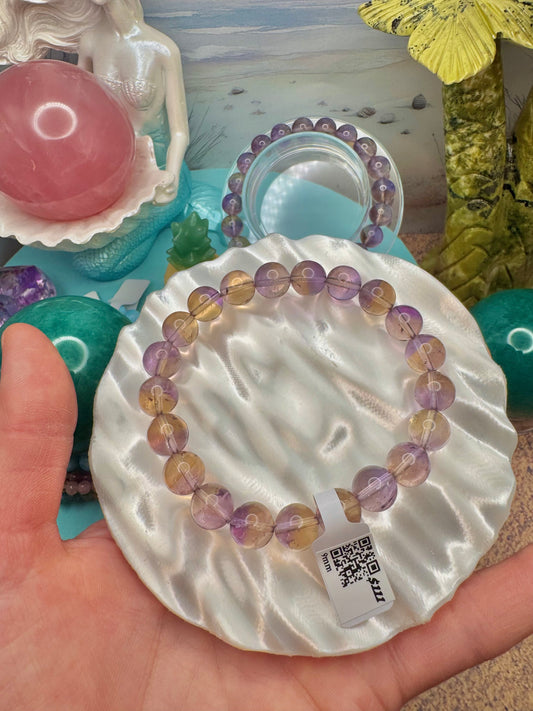 Ametrine Round Bead Bracelet (9+mm)