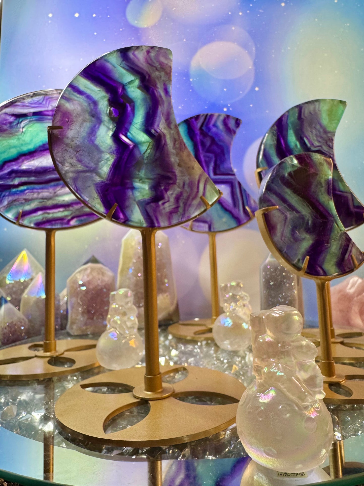 *Rainbow 🌈 Fluorite Crescent Moon 🌙 on Stand