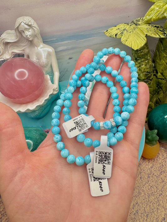 AAA Super Blue Larimar Round Bead Bracelet (6-6.5mm)