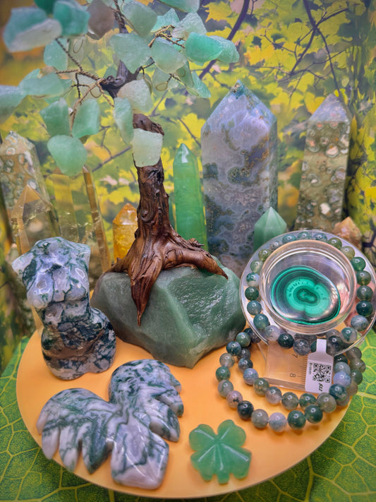 Green Moss Agate Round Bead Bracelet 8mm