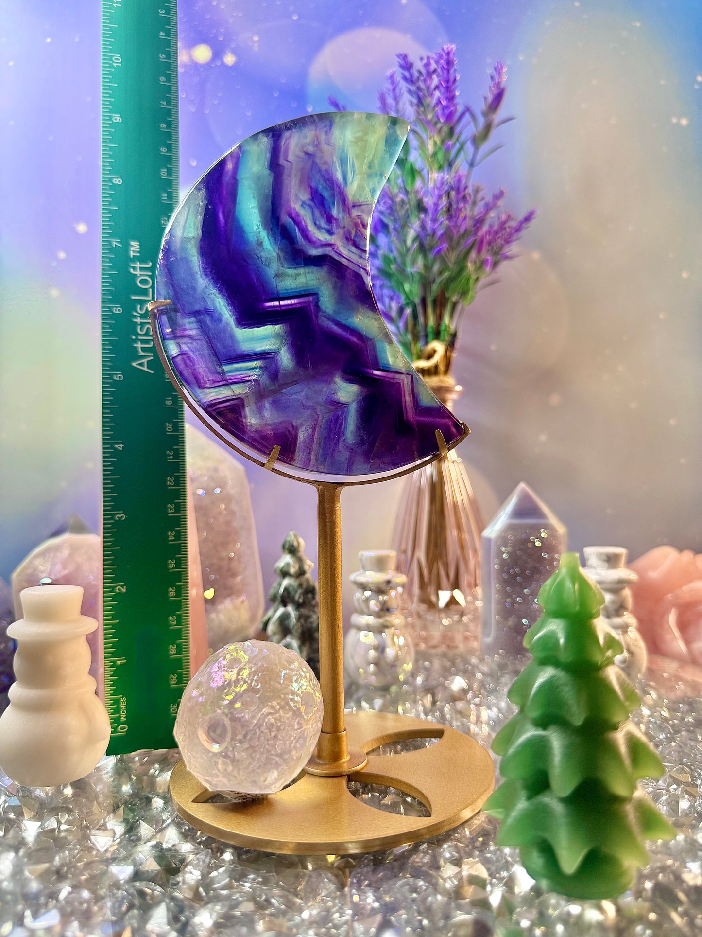 Rainbow 🌈 Fluorite Crescent Moon 🌙 on Stand