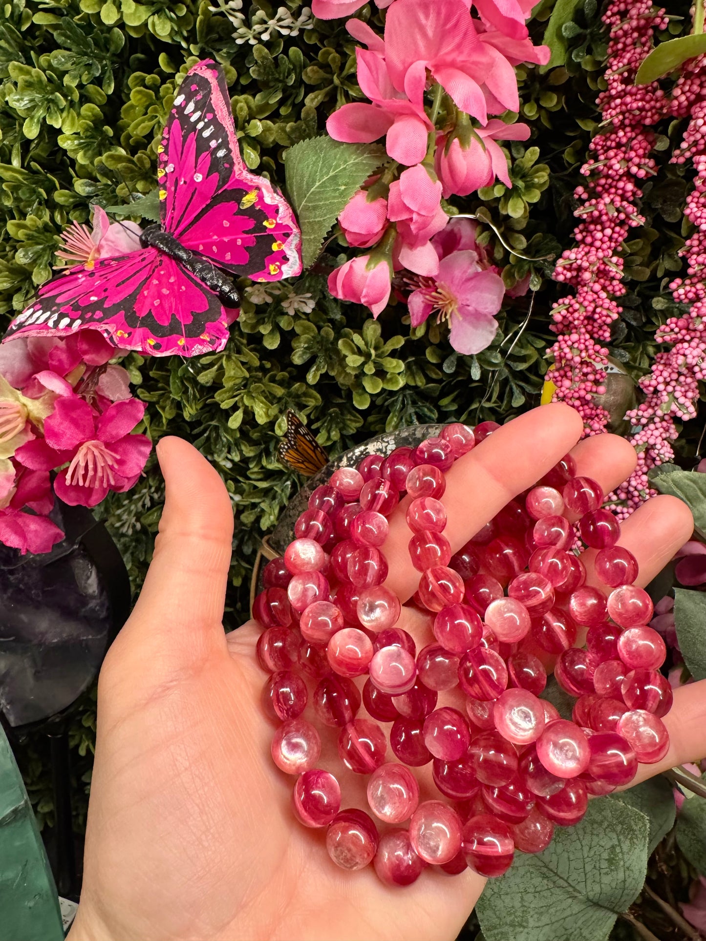 Pink Lepidolite Round Bead Bracelet (9+mm)
