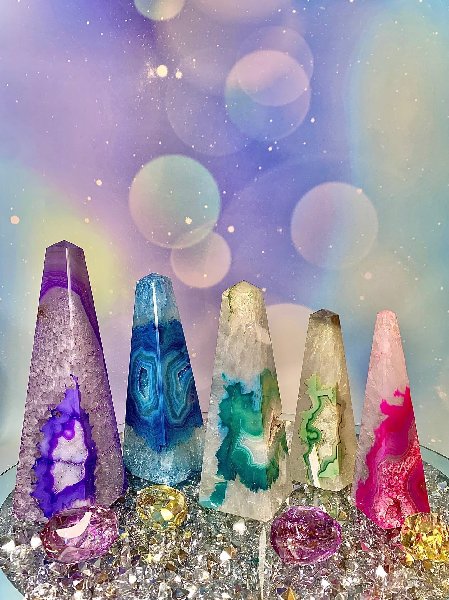 Brazilian Agate Obelisk (Fuchsia)