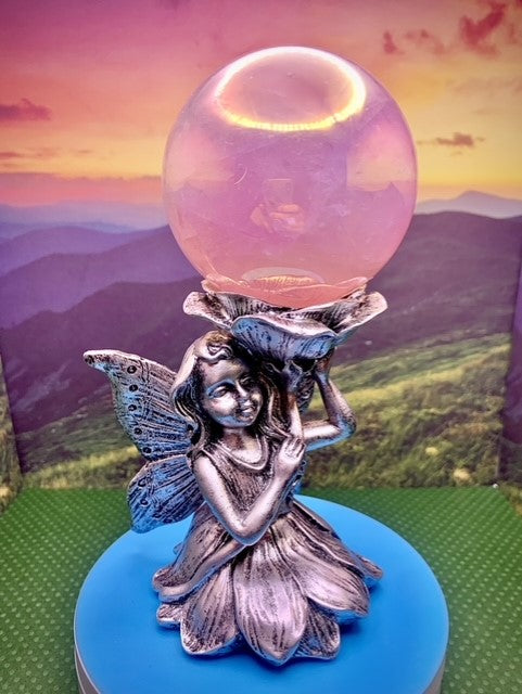 Sliver Resin Fairy & Flower Sphere Stand
