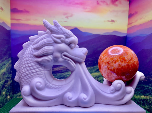 White Resin Fire Breathing Dragon Sphere Stand
