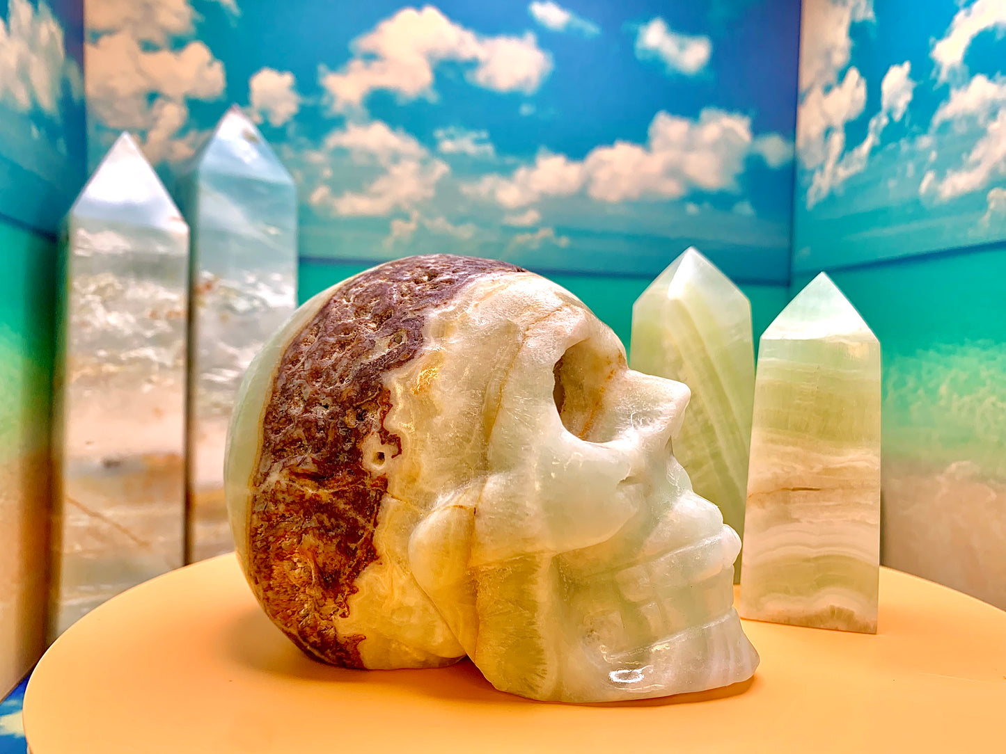 Pistachio Calcite Skull Carving