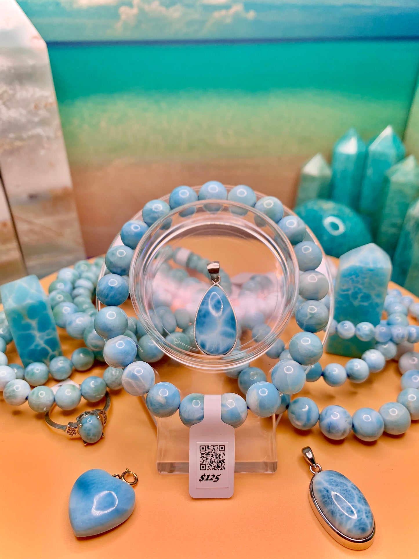 Larimar Round Bead AAA 9-10mm Bracelet