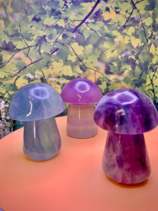 Purple Rainbow Fluorite Mushroom Carving