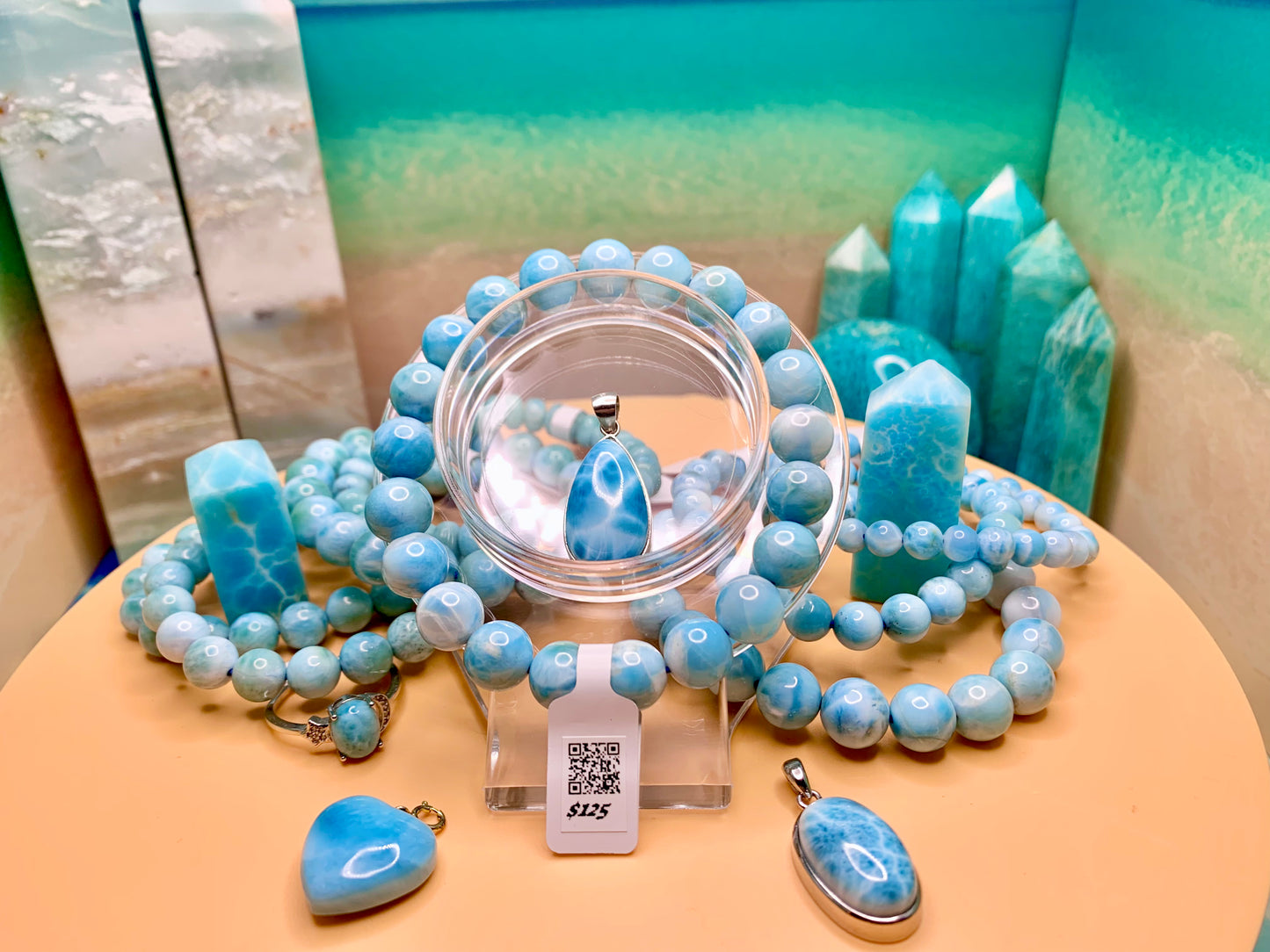 Larimar Round Bead AAA 9-10mm Bracelet