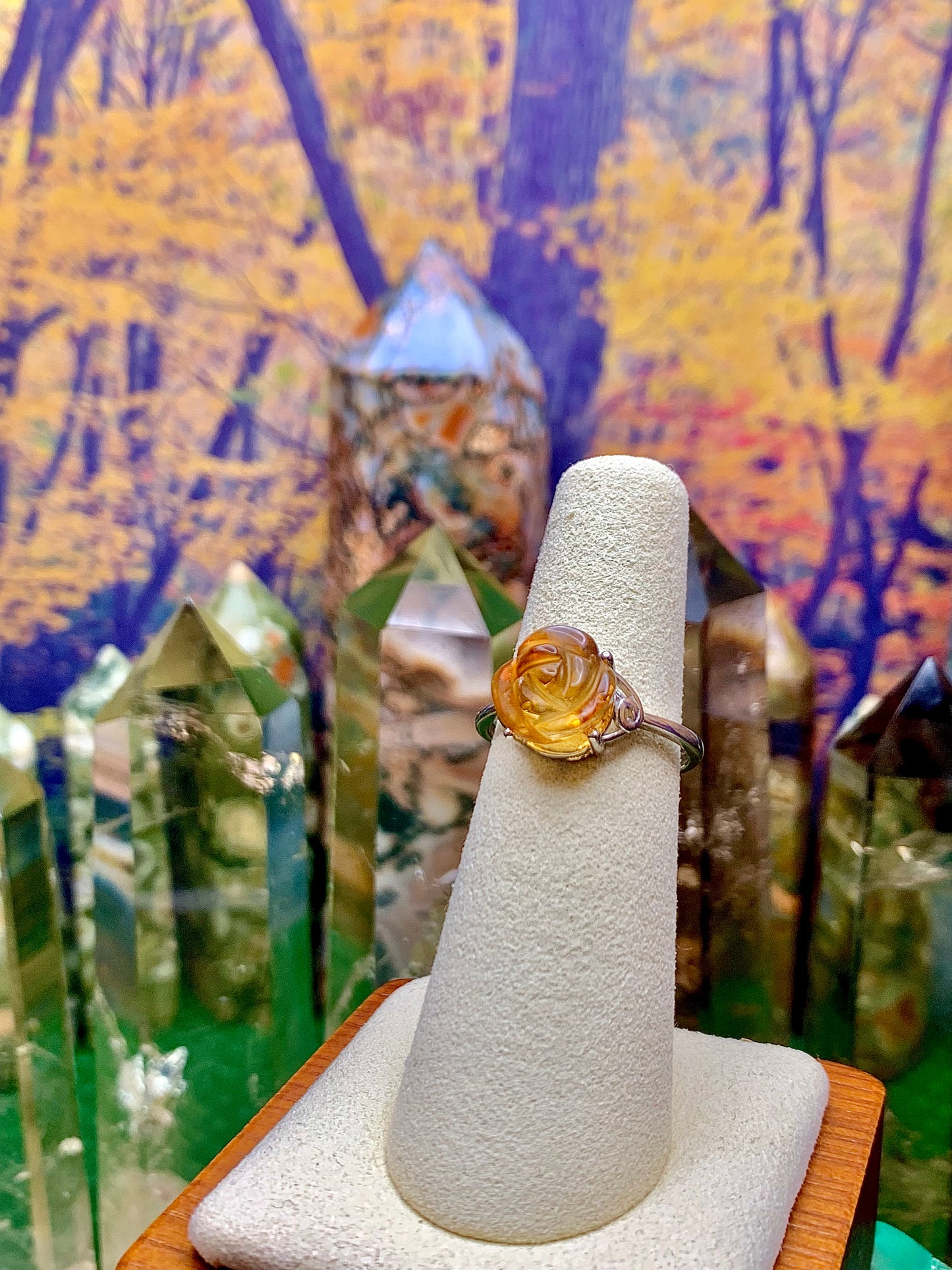 Citrine Rose Carved Ring in Sterling Silver