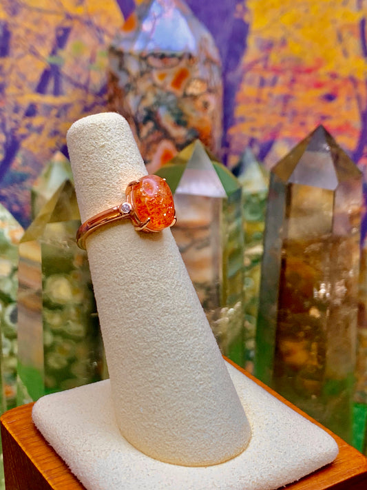 Golden Sunstone Ring in Rose Gold Plated Silver