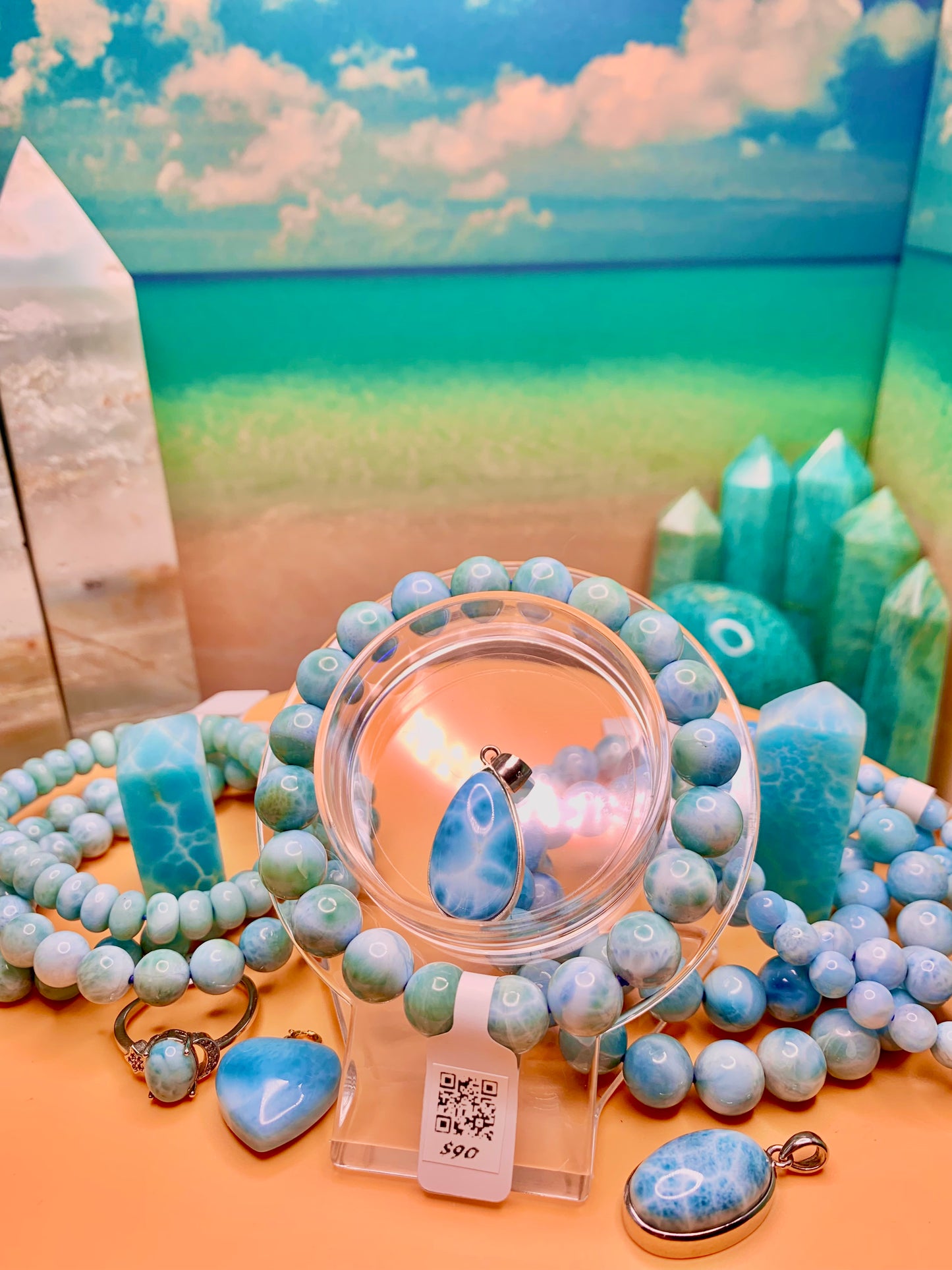 Larimar A+ Grade Round Bead Bracelet 9-10mm