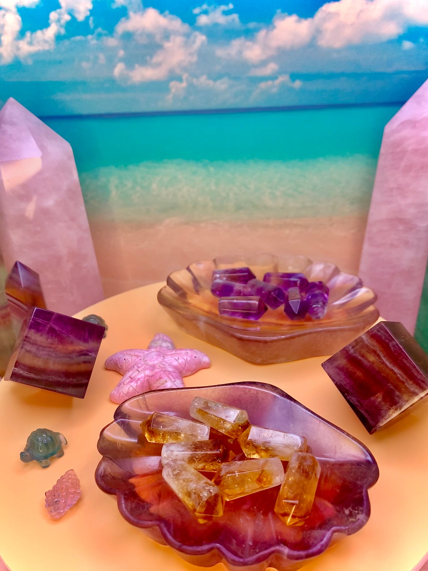 Purple & Yellow Candy Fluorite Shell Bowl (Smaller)