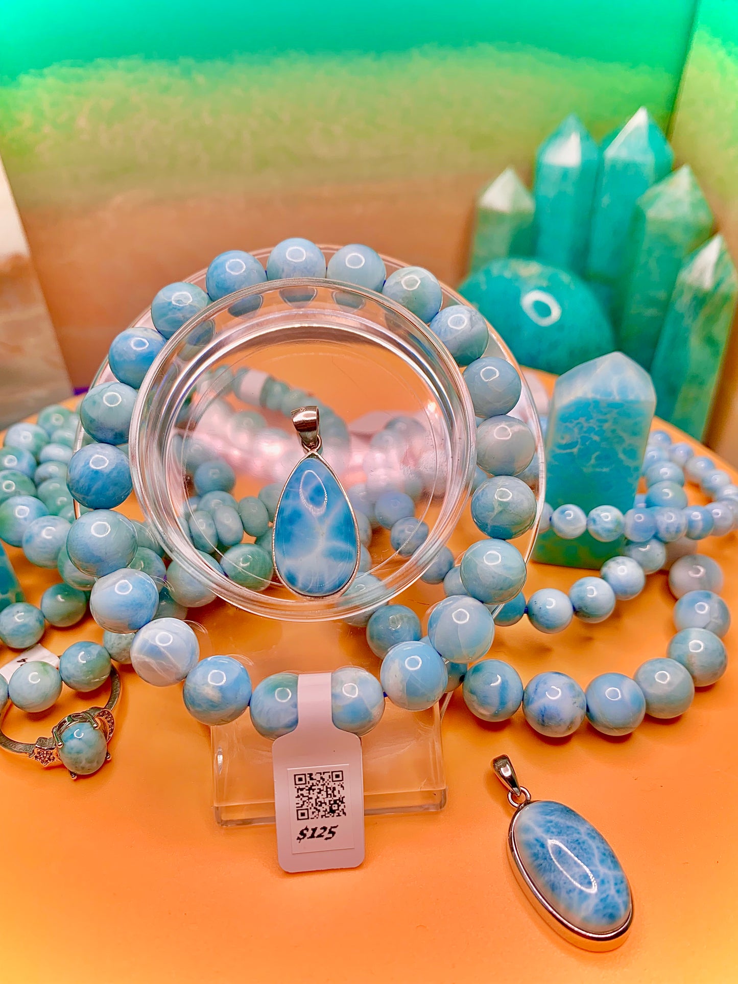 Larimar Round Bead AAA 9-10mm Bracelet