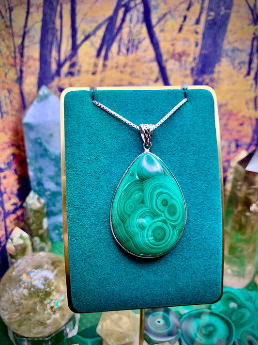 Malachite Pendant in Sterling Silver (Large)