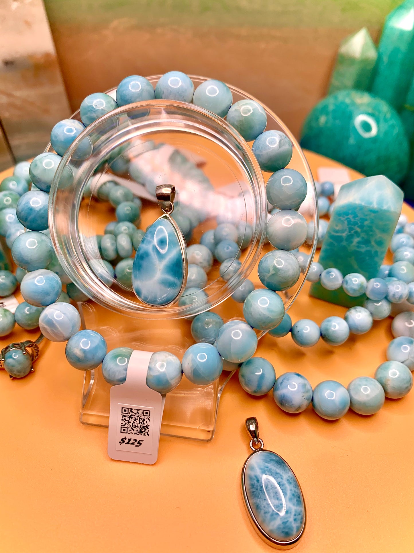 Larimar Round Bead AAA 9-10mm Bracelet